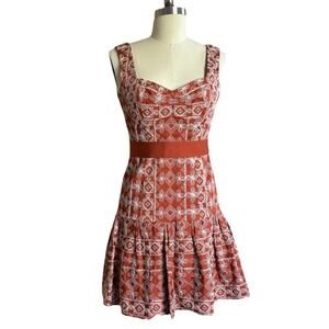 2000s Nanette Lepore Embroidered Dress Red White Bow Twee Belted Mermaid 6 S